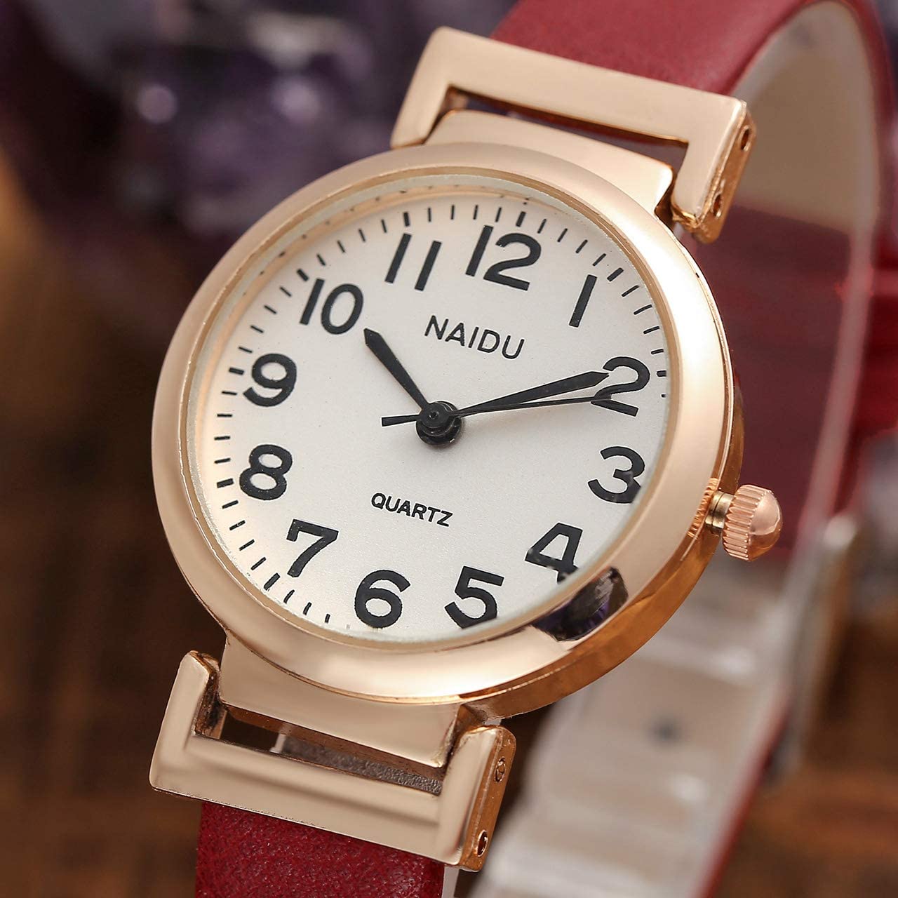 Top Plaza Womens Ladies Classic Simple Leather Analog Wrist Watch Rose Gold Case Arabic Numerals Casual Dress Quartz Watches,Small Dial - Image 5